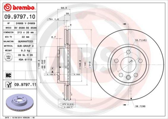 A.B.S. 09.9797.11 - Bremžu diski www.autospares.lv