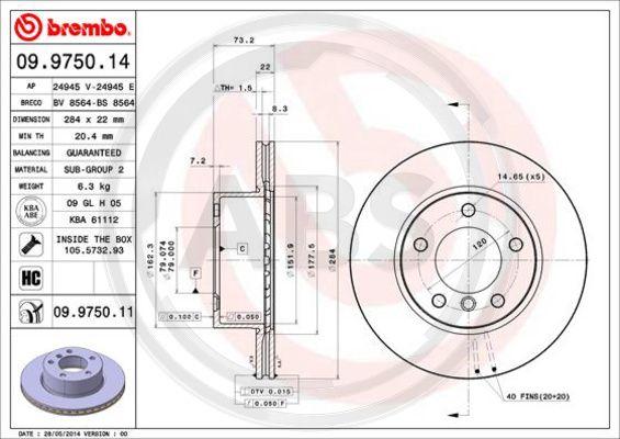 A.B.S. 09.9750.11 - Bremžu diski www.autospares.lv