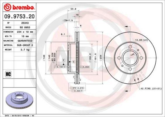 A.B.S. 09.9753.21 - Bremžu diski www.autospares.lv