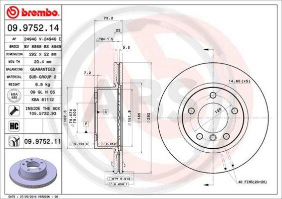 A.B.S. 09.9752.11 - Bremžu diski www.autospares.lv