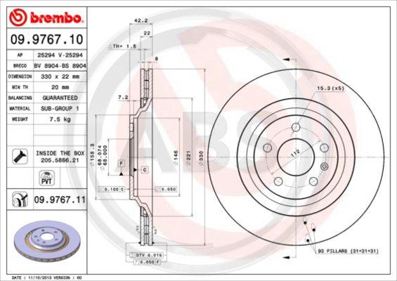 A.B.S. 09.9767.11 - Bremžu diski www.autospares.lv