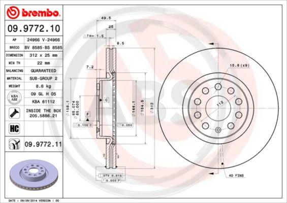 A.B.S. 09.9772.11 - Bremžu diski www.autospares.lv