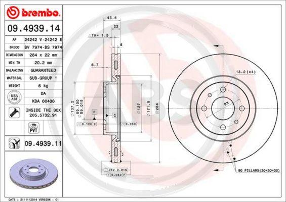 A.B.S. 09.4939.11 - Bremžu diski www.autospares.lv