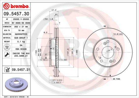 A.B.S. 09.5457.31 - Bremžu diski www.autospares.lv