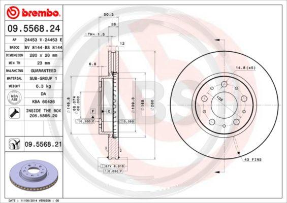 A.B.S. 09.5568.21 - Bremžu diski www.autospares.lv