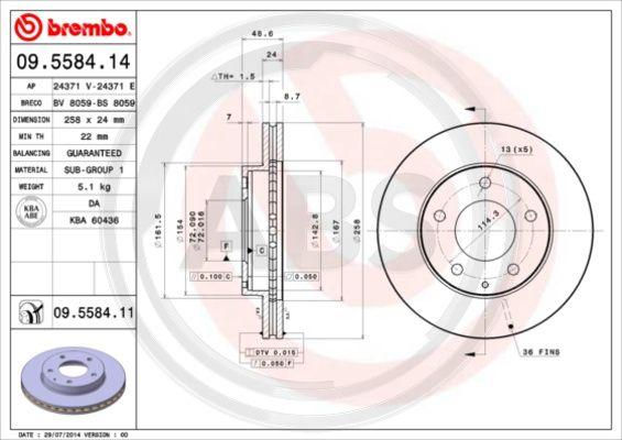 A.B.S. 09.5584.11 - Bremžu diski www.autospares.lv