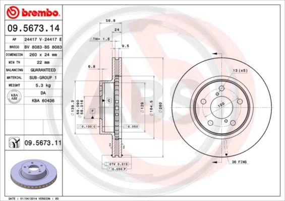 A.B.S. 09.5673.11 - Bremžu diski www.autospares.lv