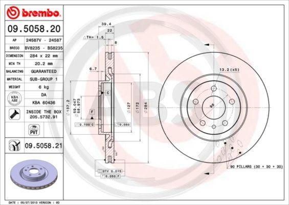 A.B.S. 09.5058.21 - Bremžu diski www.autospares.lv