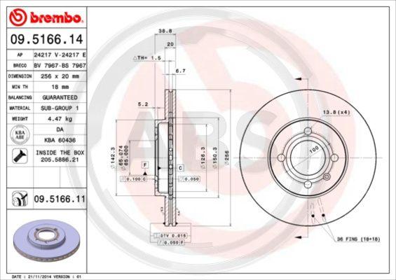 A.B.S. 09.5166.11 - Bremžu diski www.autospares.lv