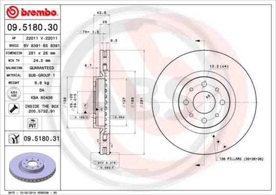 A.B.S. 09.5180.31 - Bremžu diski autospares.lv