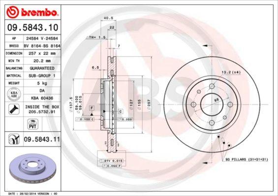 A.B.S. 09.5843.11 - Bremžu diski www.autospares.lv