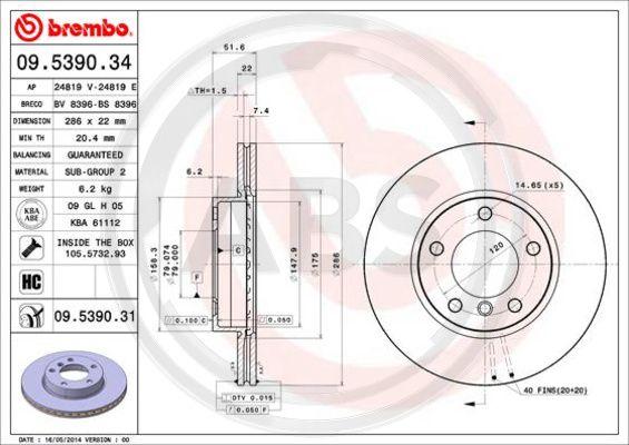 A.B.S. 09.5390.31 - Тормозной диск www.autospares.lv