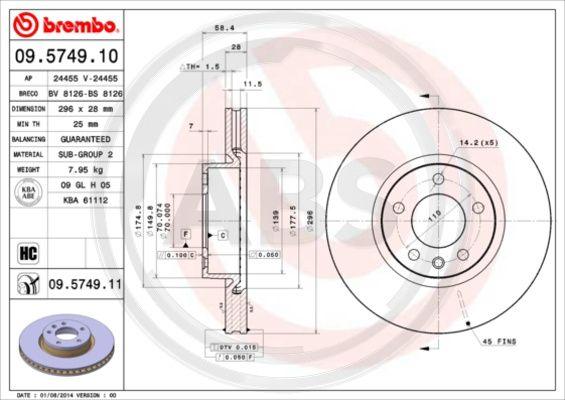 A.B.S. 09.5749.11 - Bremžu diski www.autospares.lv