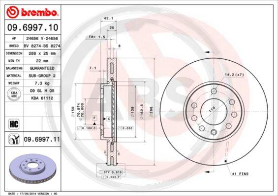 A.B.S. 09.6997.11 - Bremžu diski www.autospares.lv