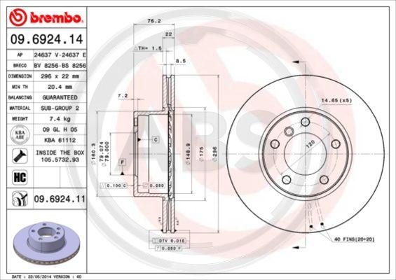 A.B.S. 09.6924.11 - Brake Disc www.autospares.lv