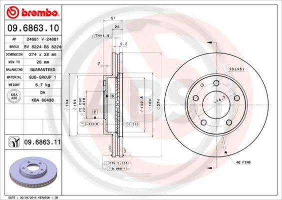 A.B.S. 09.6863.10 - Bremžu diski www.autospares.lv