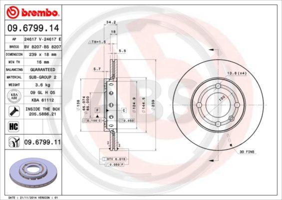 A.B.S. 09.6799.11 - Bremžu diski www.autospares.lv