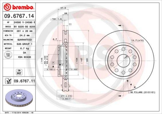 A.B.S. 09.6767.11 - Bremžu diski www.autospares.lv