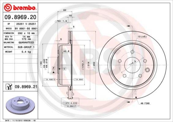 A.B.S. 09.8969.21 - Bremžu diski www.autospares.lv