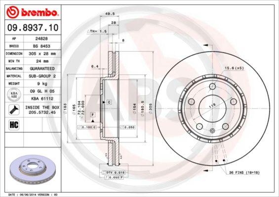 A.B.S. 09.8937.11 - Bremžu diski autospares.lv