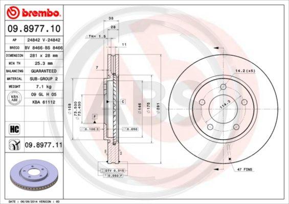 A.B.S. 09.8977.11 - Bremžu diski www.autospares.lv