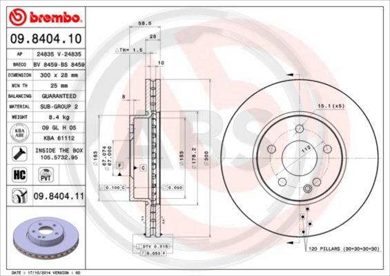 A.B.S. 09.8404.10 - Bremžu diski www.autospares.lv