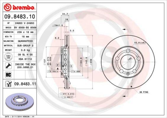 A.B.S. 09.8483.10 - Bremžu diski www.autospares.lv