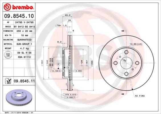 A.B.S. 09.8545.10 - Bremžu diski www.autospares.lv