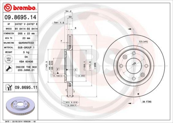 A.B.S. 09.8695.11 - Тормозной диск www.autospares.lv