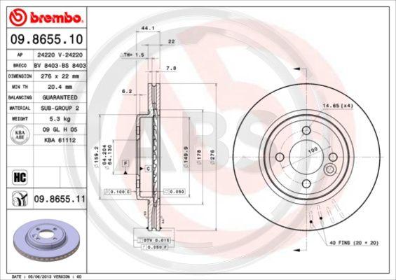 A.B.S. 09.8655.11 - Bremžu diski www.autospares.lv