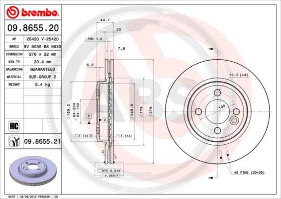 A.B.S. 09.8655.21 - Bremžu diski www.autospares.lv