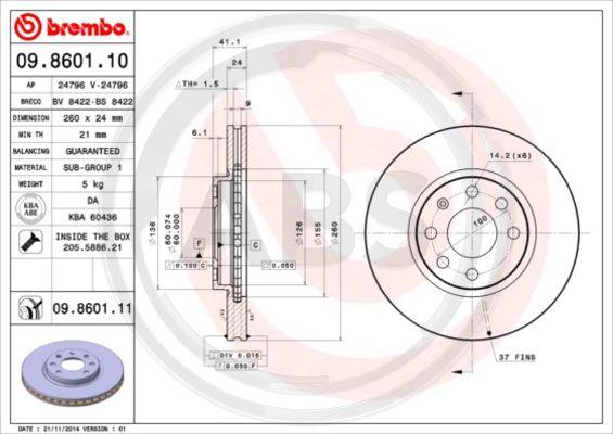 A.B.S. 09.8601.11 - Bremžu diski autospares.lv