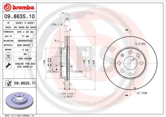 A.B.S. 09.8635.10 - Bremžu diski autospares.lv