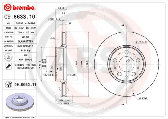 A.B.S. 09.8633.11 - Bremžu diski www.autospares.lv