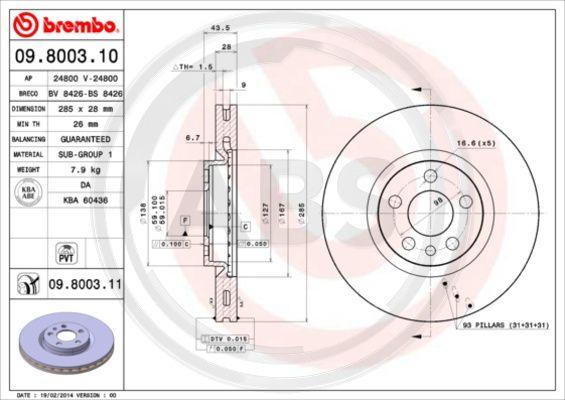 A.B.S. 09.8003.11 - Bremžu diski www.autospares.lv