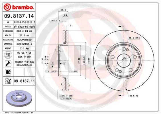 A.B.S. 09.8137.11 - Bremžu diski www.autospares.lv