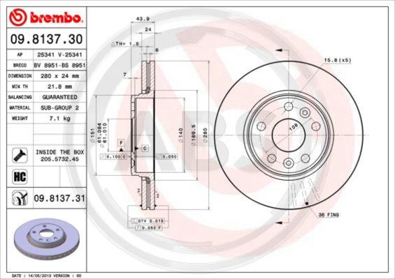 A.B.S. 09.8137.31 - Bremžu diski www.autospares.lv