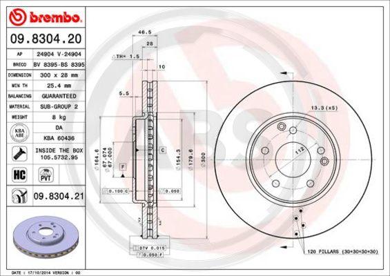 A.B.S. 09.8304.21 - Bremžu diski www.autospares.lv