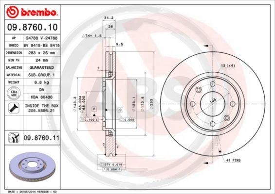 A.B.S. 09.8760.11 - Bremžu diski www.autospares.lv