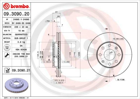 A.B.S. 09.3090.20 - Bremžu diski www.autospares.lv