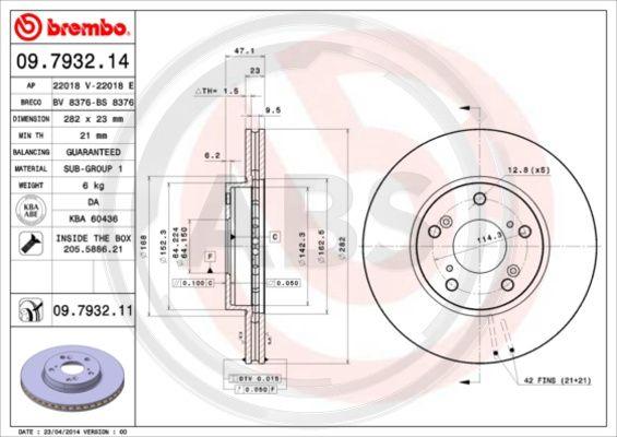 A.B.S. 09.7932.11 - Bremžu diski www.autospares.lv