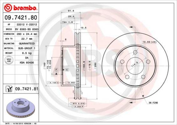 A.B.S. 09.7421.81 - Bremžu diski www.autospares.lv