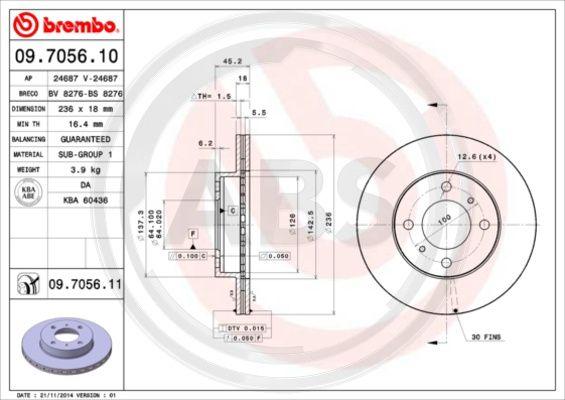 A.B.S. 09.7056.10 - Bremžu diski www.autospares.lv