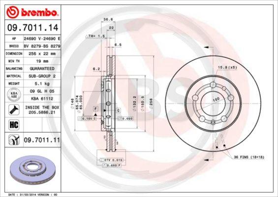 A.B.S. 09.7011.11 - Тормозной диск www.autospares.lv