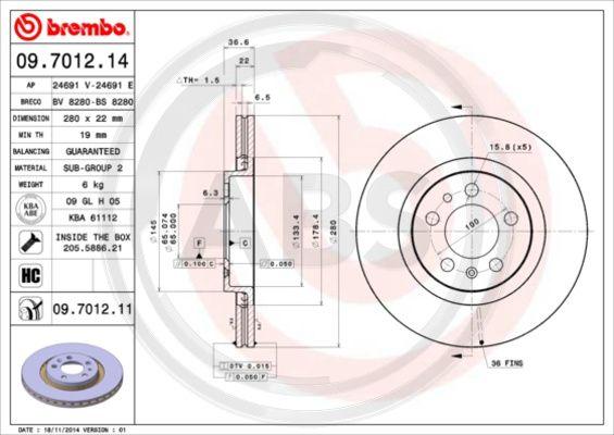 A.B.S. 09.7012.11 - Bremžu diski www.autospares.lv