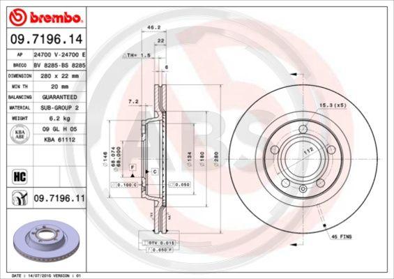 A.B.S. 09.7196.11 - Bremžu diski www.autospares.lv