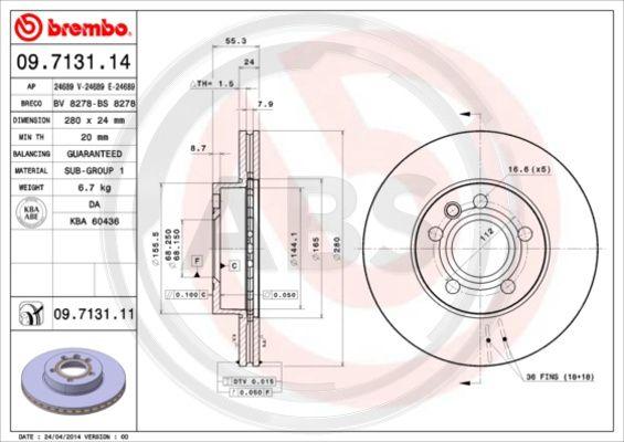 A.B.S. 09.7131.11 - Bremžu diski www.autospares.lv