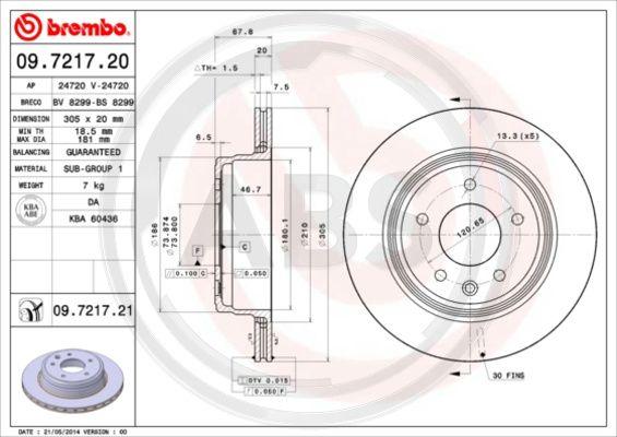 A.B.S. 09.7217.21 - Bremžu diski www.autospares.lv