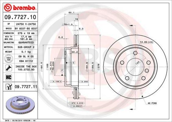 A.B.S. 09.7727.11 - Bremžu diski www.autospares.lv