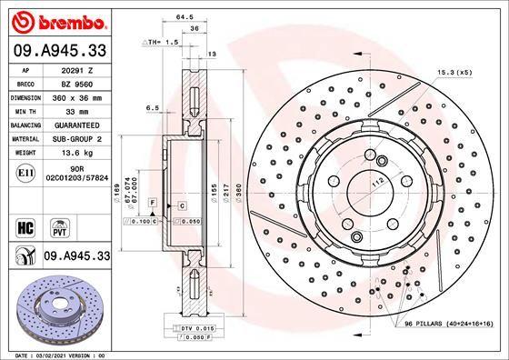 A.B.S. 09.A945.33 - Bremžu diski www.autospares.lv